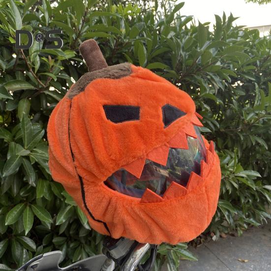 Halloween Pumpkin Motorcycle Helmet Cover High Visibility Dustproof Plush Cartoon Pumpkin Head Motorbike Full Helmet Protector Guard