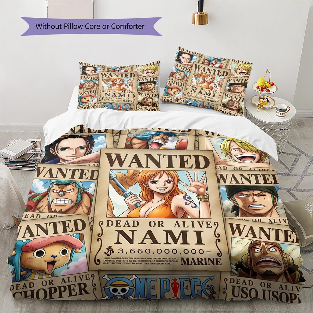 One Piece Poster Pattern Bedding Quilt Set Quilt Cover Pillowcase Home Birthday Gift(1 * Duvet Cover + 2 * Pillowcase, Without Core)