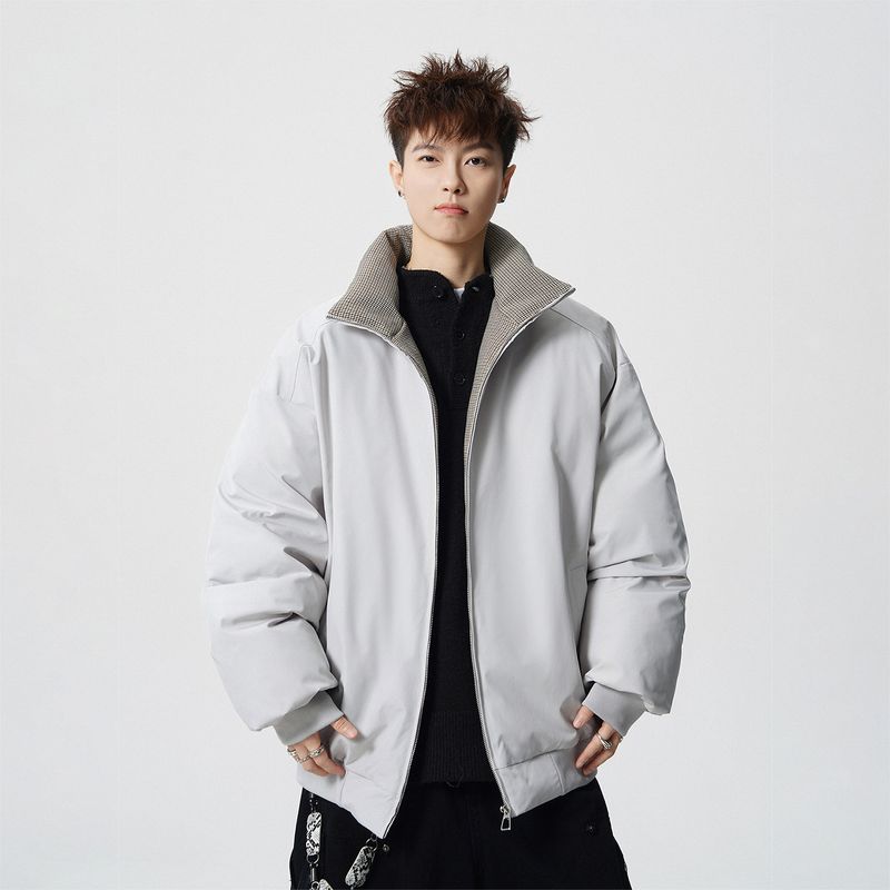 51 Hip-Hop American-Style Deconstructed Solid Color Loose Stand-Up Collar Cotton Jacket Men's Winter Thickened Trendy Retro Couple Cotton Coat