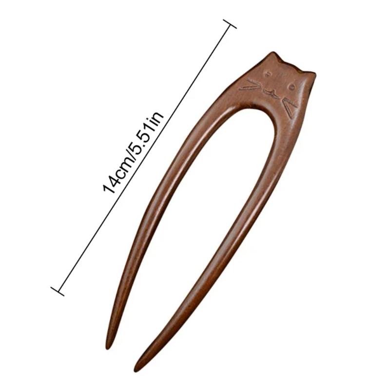 Artistic Cats Pattern Wood Hairpin Unique Hair Fork Ethnic Style Hairpin for Women Girls Ethnic Style Hair Accessories