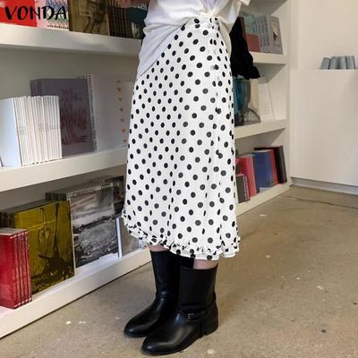 Women Summer Zipper Waist Casual Double Layers Polka Dots Print Skirts