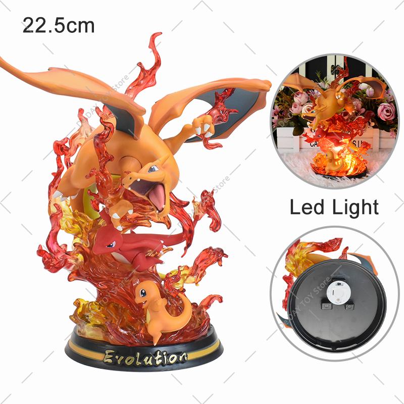 Anime Special Effects Figure Mega Charizard XY Greninja Gengar Mewtwo Three Form Evolution Led Light PVC Model Toys