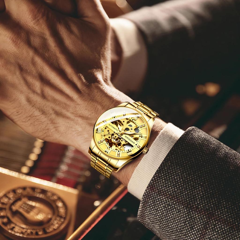 TeamSky Mechanical Automatic Mechanical Roman Stainless Large Day Gift Silver Band Watch, Men's Watch, Steel, Waterproof, Hand-wound Watch, Numerals,