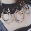 Women'S Fashion Punk Street Snap Nightclub Pu Leather Choker Metal Ring Chain Necklace Collar Rivets Goth Belt Adjustable Buckle Neck Accessories