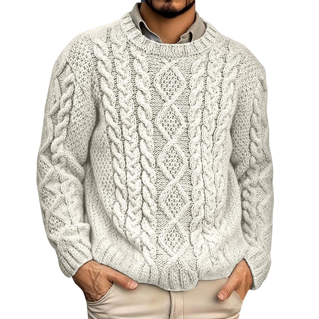 Fashionable Casual Round Neck Pullover Long Sleeved Men's Knitted Sweater