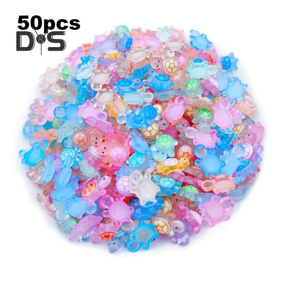 50Pcs Mini Resin Animals Turtles Figurines Waterproof Realistic Resin Statues with Luminous Effects Nail Decorations