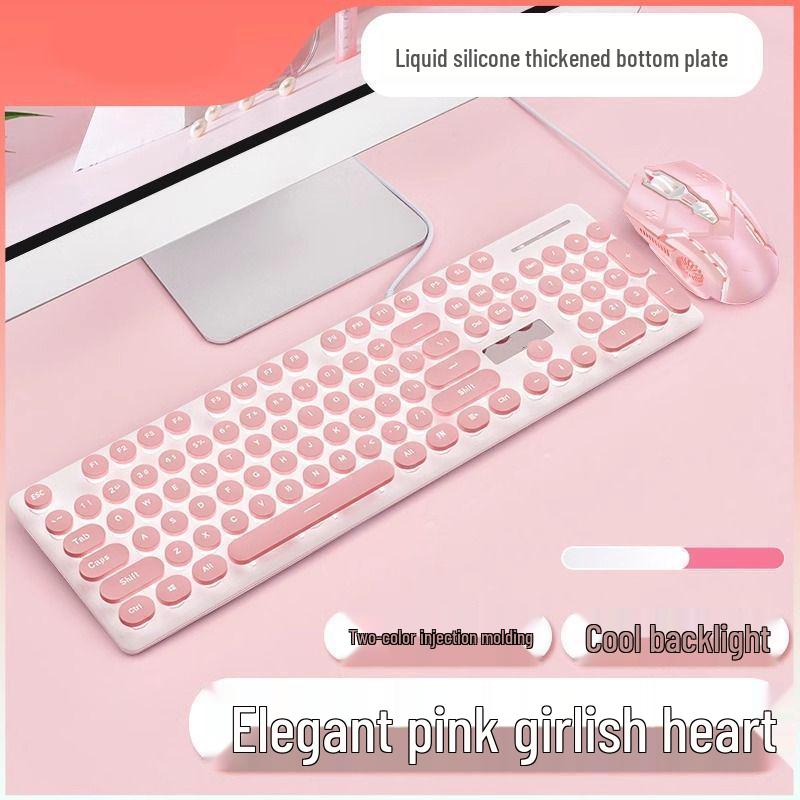 Punk Wired Mechanical Keyboard & Mouse Set with Color-Block Design, Backlit Keys, High Aesthetic, and Enhanced Tactile Feel for Office and Gaming Use