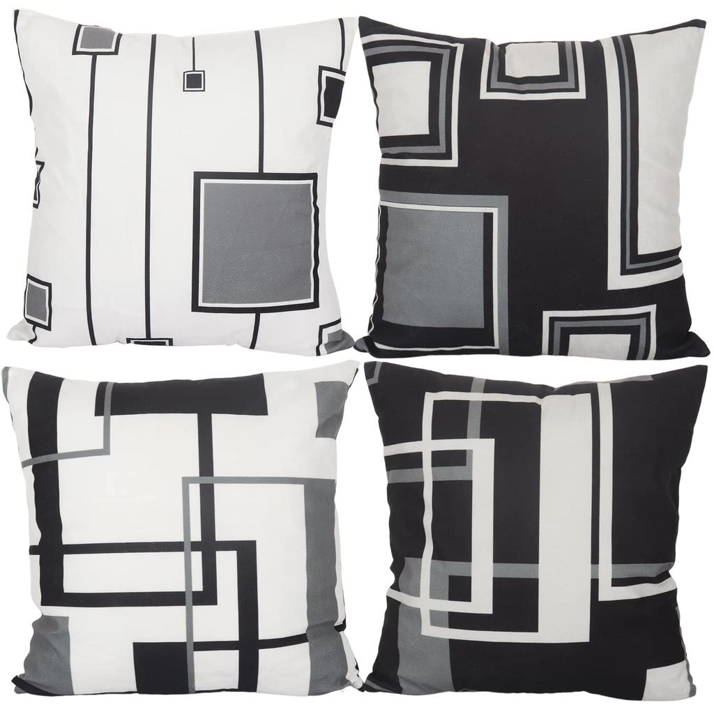4Pcs Black White Gray Geometric Square Line Abstract Printed Pillow Cover Polyester Cushion Case 2D Flat Printing Pillowcase Now
