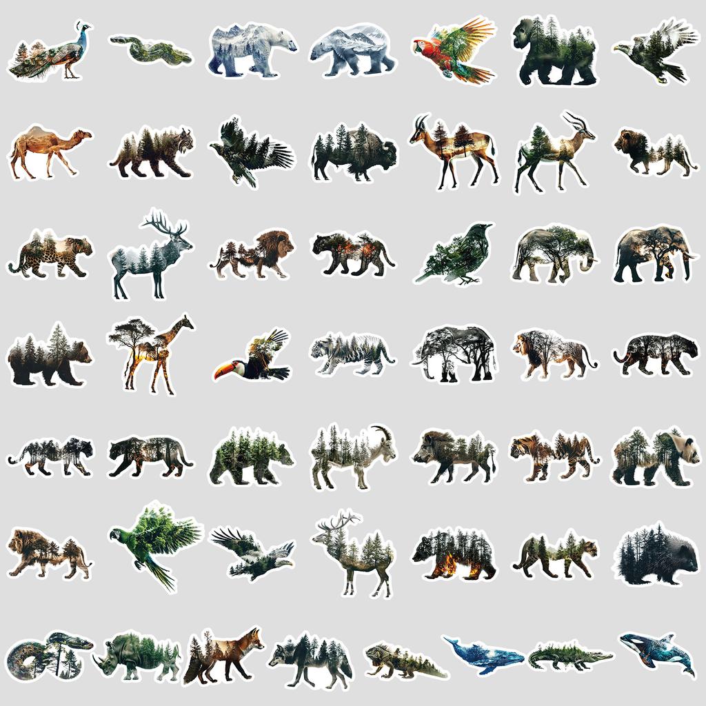 50 Natural Animal Graffiti Stickers Creative Animal Stickers Water Cup Mobile Phone Computer Waterproof Decorative Stickers