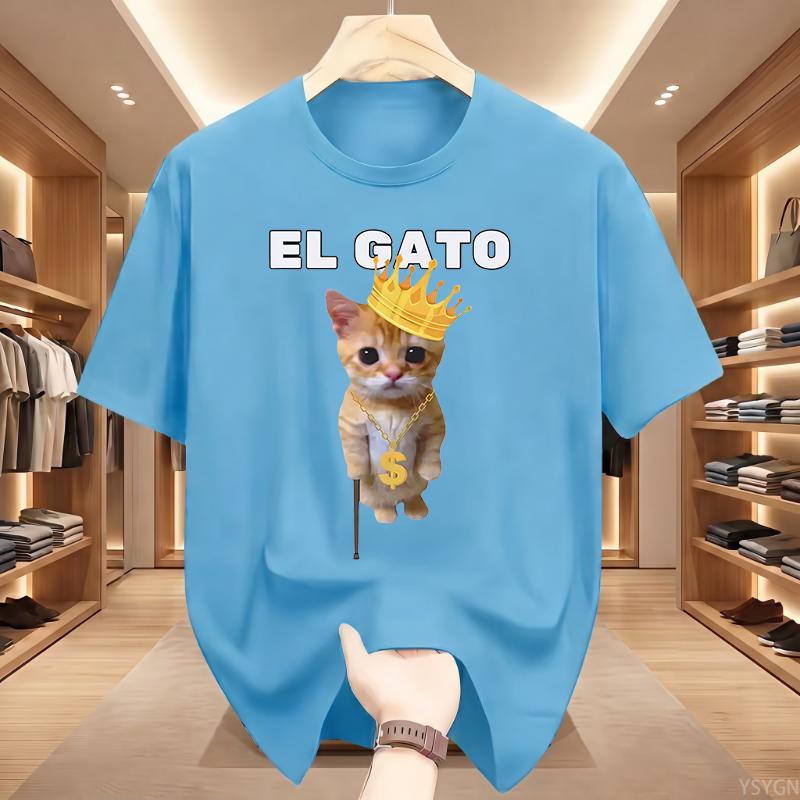 El Gato Is Calling Meme Sad Crying Cat Munchkin Kitty Meme T Shirt Fashion Short Sleeves Oversized T-shirt