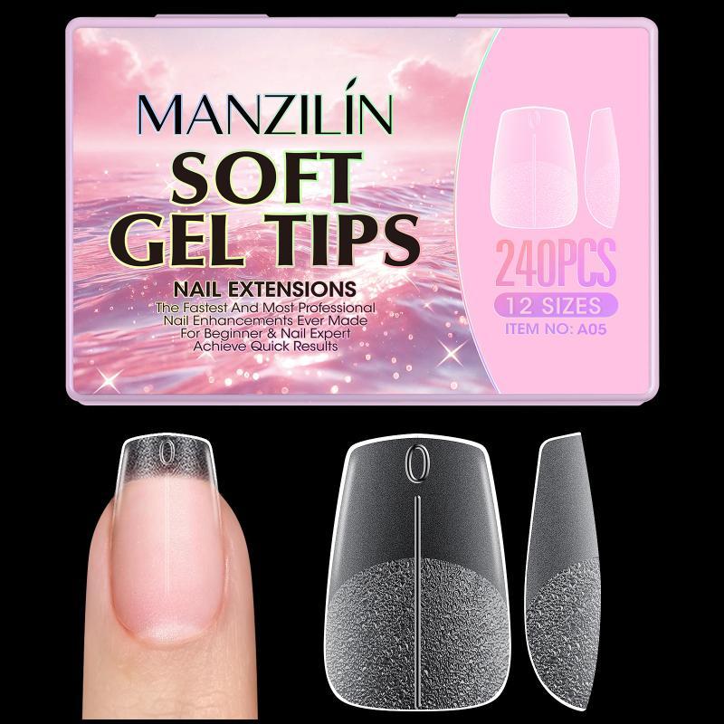240Pcs Short Almond Soft Gel X Nail Tips Full Cover Coffin Stiletto Frosted Matte Fake Nails Press On Nails Diy Salon Manicure