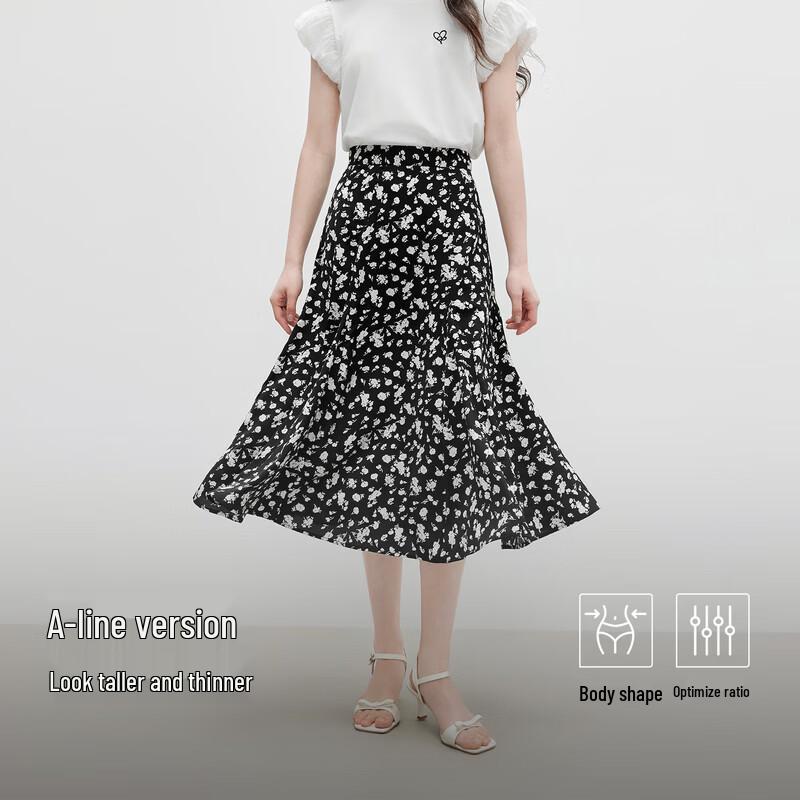 Элегантная шифоновая юбка-миди А-силуэта с цветочным принтом M