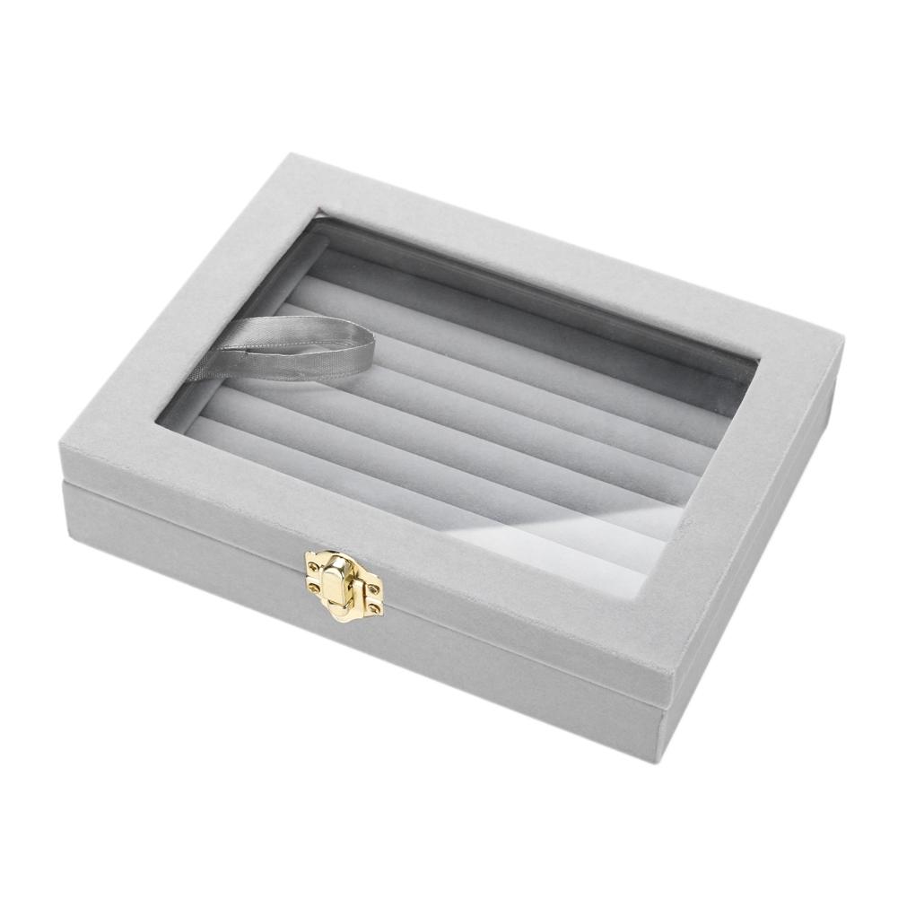 Velvet Jewelry Box with Glass Cover Jewelry Rings Stud Organizer Tray Box Portable Earrings Necklace Jewelry Display Holder Case