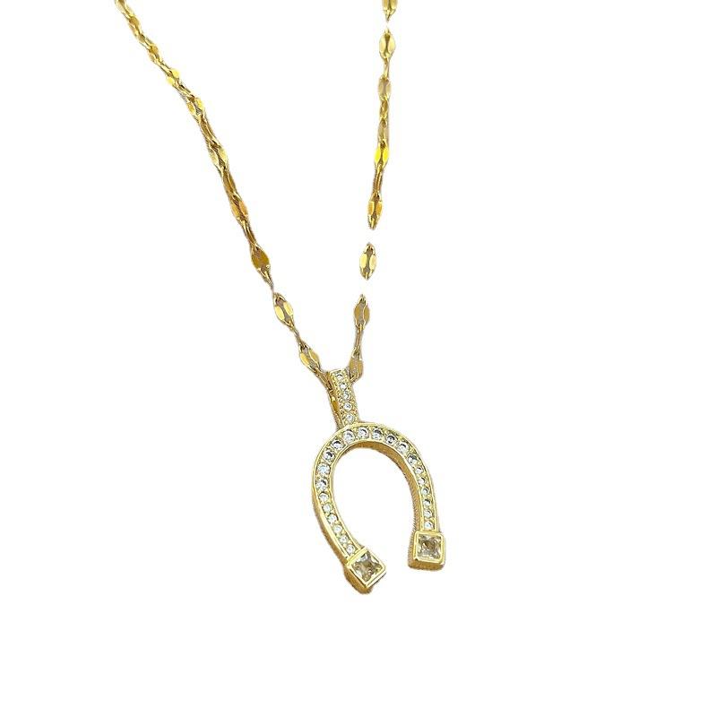 Light Luxury As Shown In The Picture, Small Fresh And Slightly Inlaid Real Gold Necklace, Women'S Transfer Collarbone Chain With Jewelry