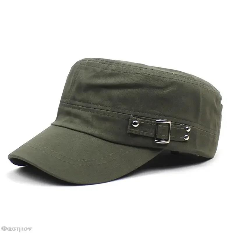 Ready Stocked Army Cap Men Women Pure Color Washed Cotton Flat Top Summer Autumn Adjustable Chapeau Visor HatHot Sell