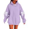 Women's Solid Color Bow Long Sleeved Loose Fitting Headband With Rope Hooded Sweatshirt Top