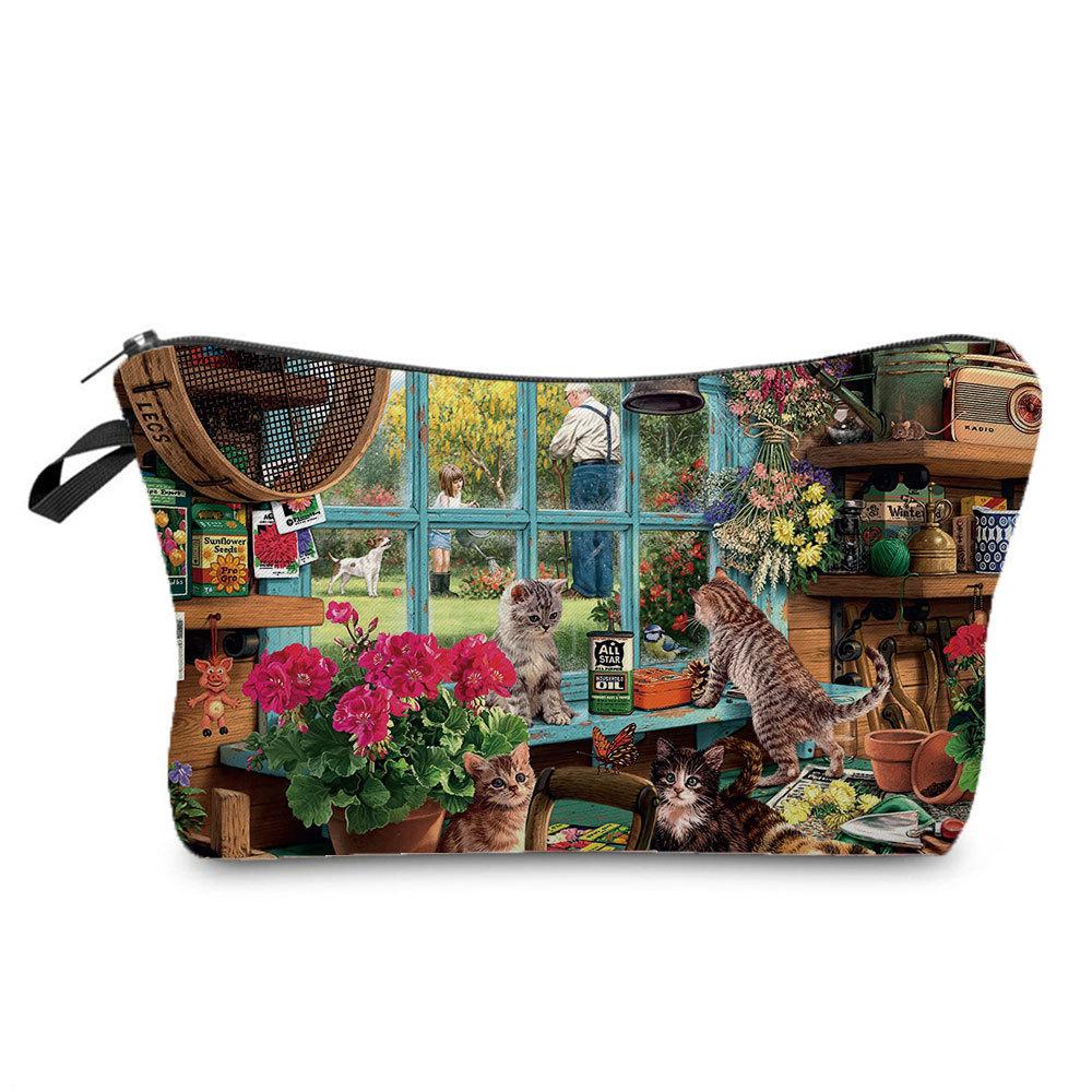 Kvinnor Diverse Kattryck Kosmetikaväska Toalettartiklar Organisera Reseförvaringsfodral 6404