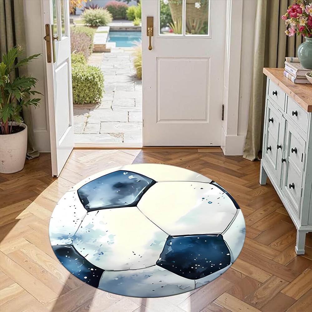 Tapis Rond Football Parfait pour Entrée Chambres Balcon Dortoir Tapis Rond Antidérapant Bureau Décoration Maison Cadeau Spirituel