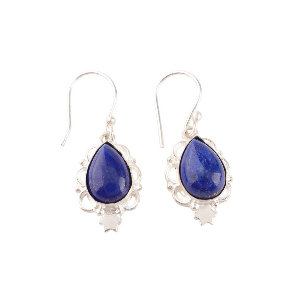 Lapis Lazuli Gemstone 925 Stamped Silver Jewelry Handmade Earrings 1.6" For Gift EE-163-22