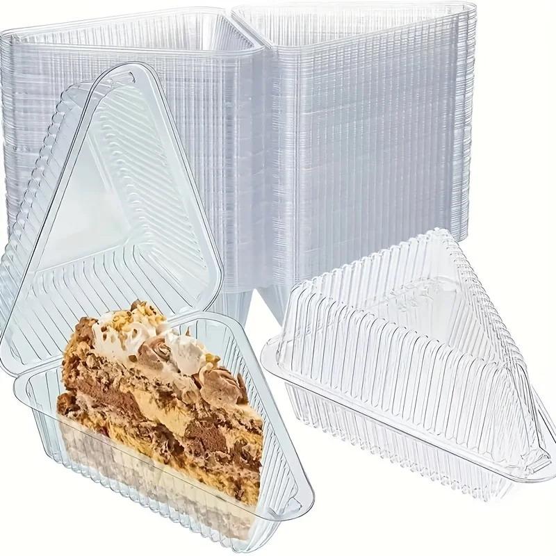 50/100Pcs Cake Slice Container Clear Triangle Dessert Box Reusable Food Packing Box Stackable Sandwich Holder For Fruit Cake