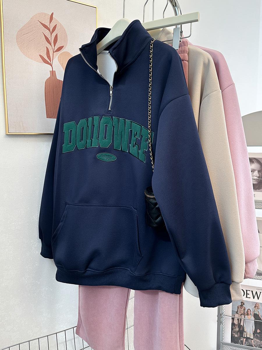 

Женский розовый ретро свитшот на молнии до середины - Весенний тонкий, оверсайз стритвир со стойкой XL [recommended for 60-70 kg]