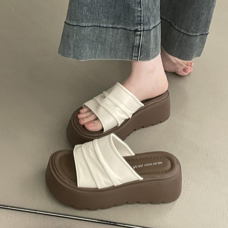 

Новый стиль женской обуви и сандалий на толстой подошве, универсальные пляжные шлепанцы типа губка 40 бежевый