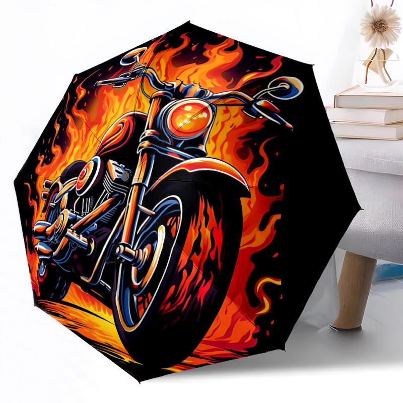 Motorcycle Brotherhood Emblem Outdoor Automatic Umbrella Compact 8-Rib Lightweight Durable Everyday Carry Umbrella Accessory Stylish Gift Women