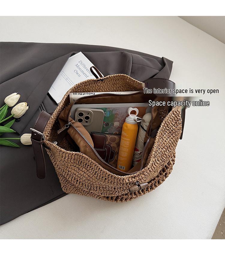 Luxury Straw Crochet Tote: Spacious, Versatile Crossbody for Vacation