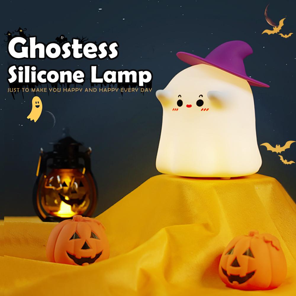 Cute Ghost Night Light 3 Brightness Rechargeable Timing Sleeping Nightlights Kawaii Cordless Touch Lamp For Kids Room Decor