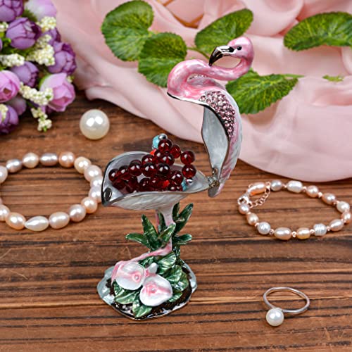 FJ FENGZHIJIE Flamingo Decorative Goreng Enamel Crystal Bird Trinket Box Jewelry Box Flamingo Gift