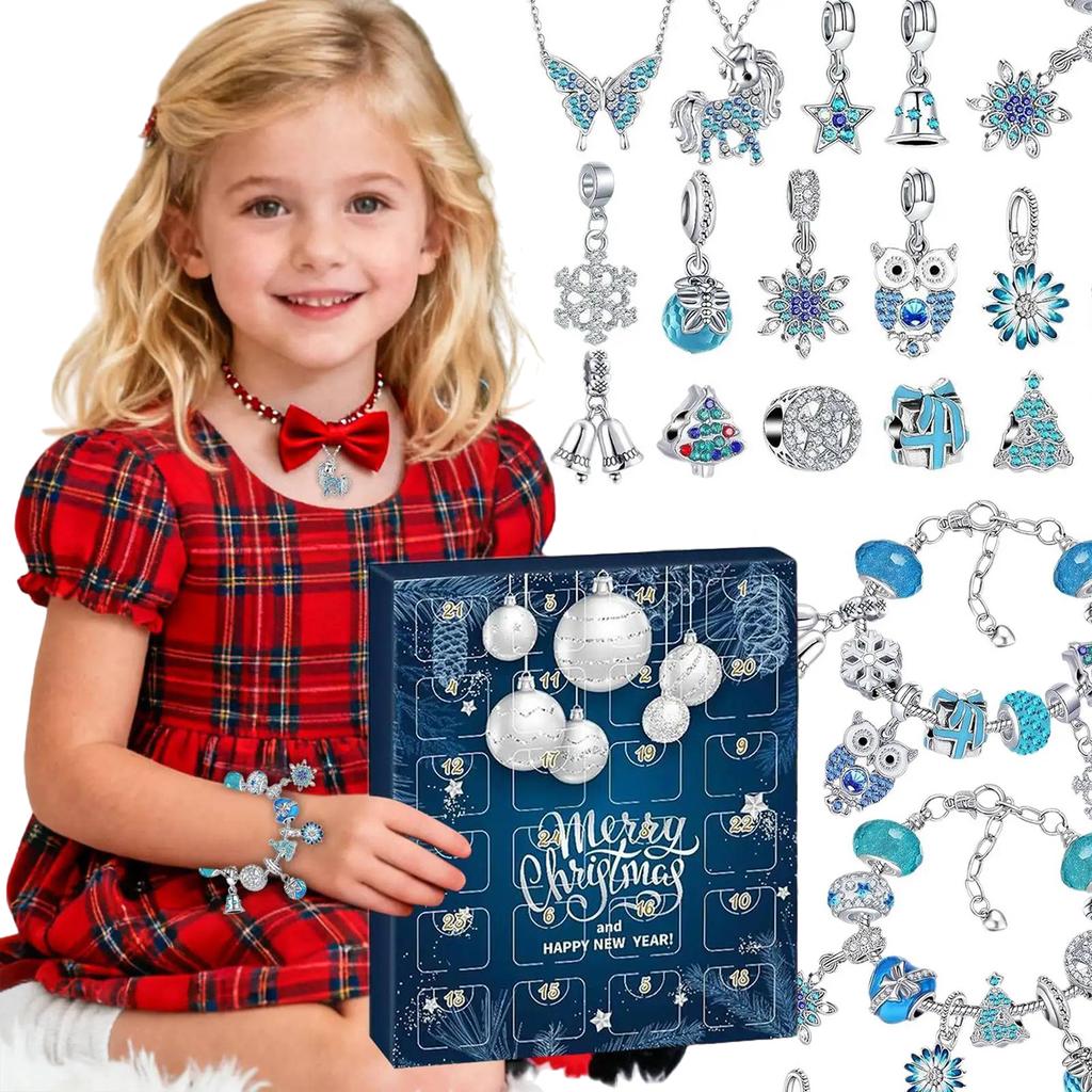 Jewelry Xmas Countdown Calendar DIY Jewelry Making Kit with 2 Bracelets and 22 Unique Charms Jewelry Set Surprise Gift for Women