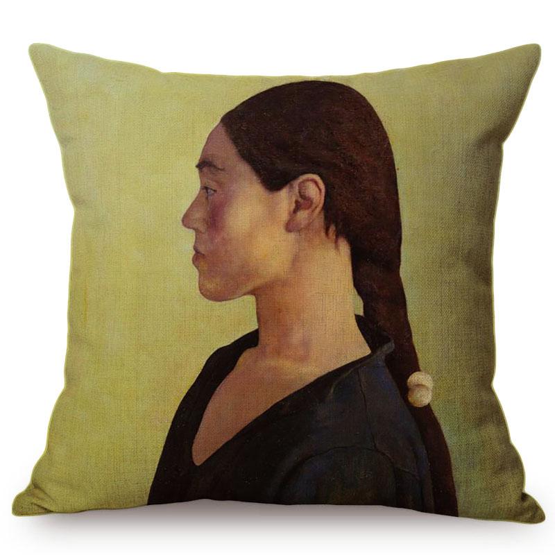 Famous Character Portrait Vintage Oil Painting Art Sofa Pillow Case Cotton Linen Luxury Gallery Chair Decorative Cushion Cover