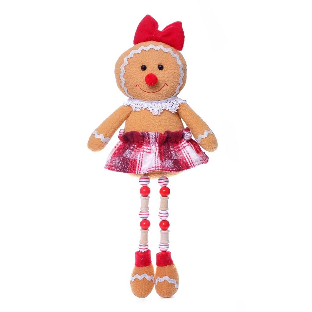 Christmas Decoration Gingerbread Man Wooden Bead Doll Plush Toy Xmas Decorate