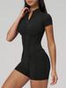 1pc Women's Solid Color Mandarin Collar Half Zip Fishbone Seam Jumpsuit Sports