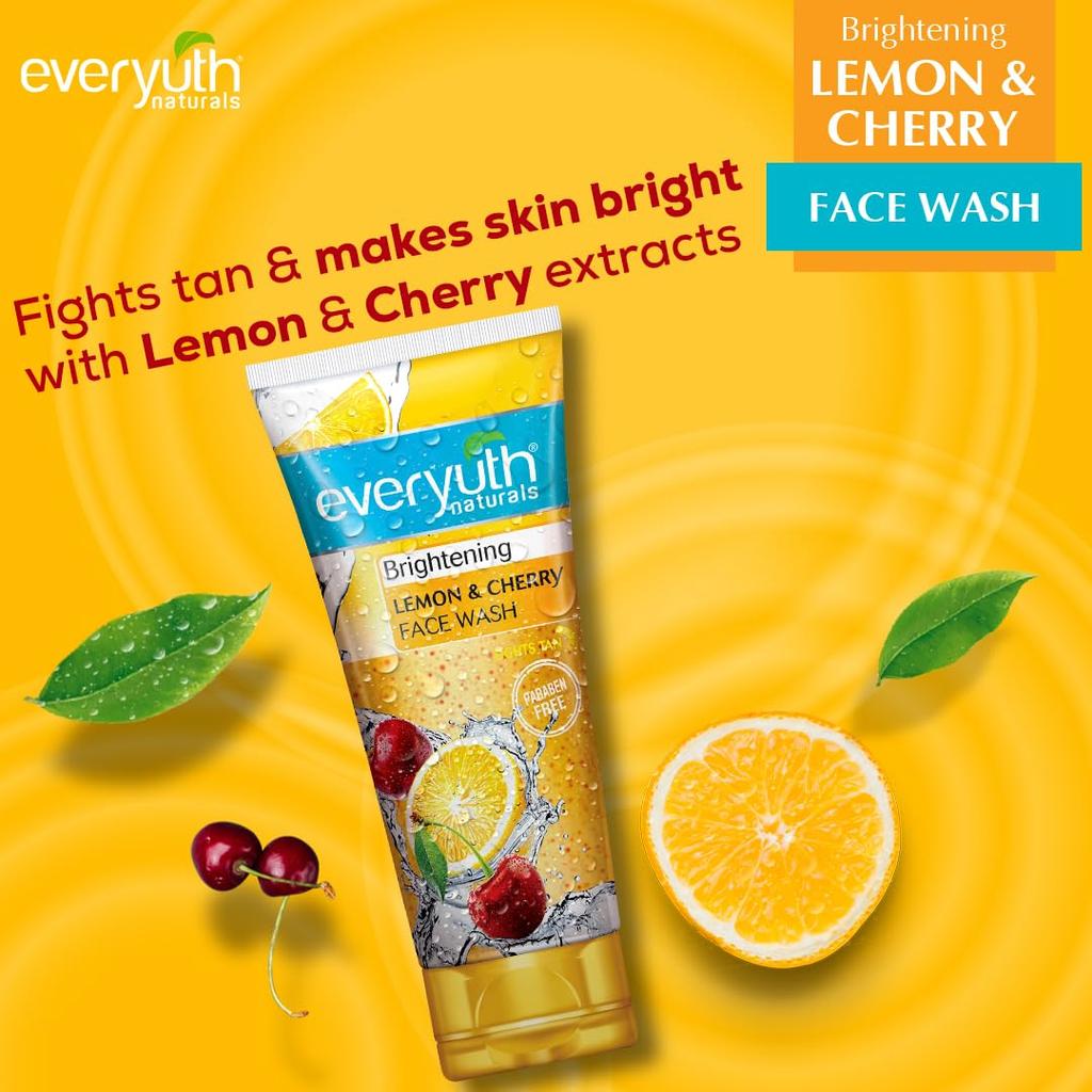 Everyuth Naturals Brightening Lemon And Cherry Face Wash 150g Pack Of 2 For Deep Cleansing Oil Control Tan Reduction
