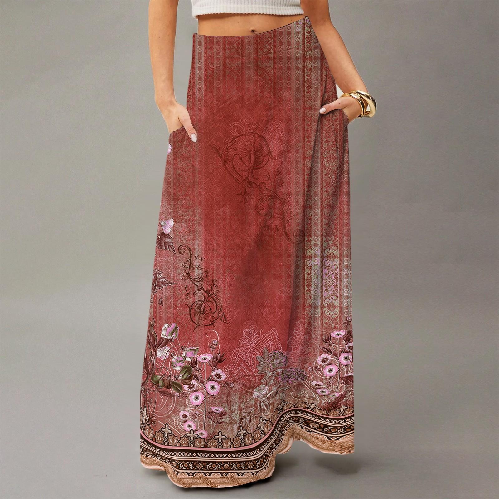 

Женское струящееся платье макси, обычная повседневная летняя юбка в стиле бохо M красный