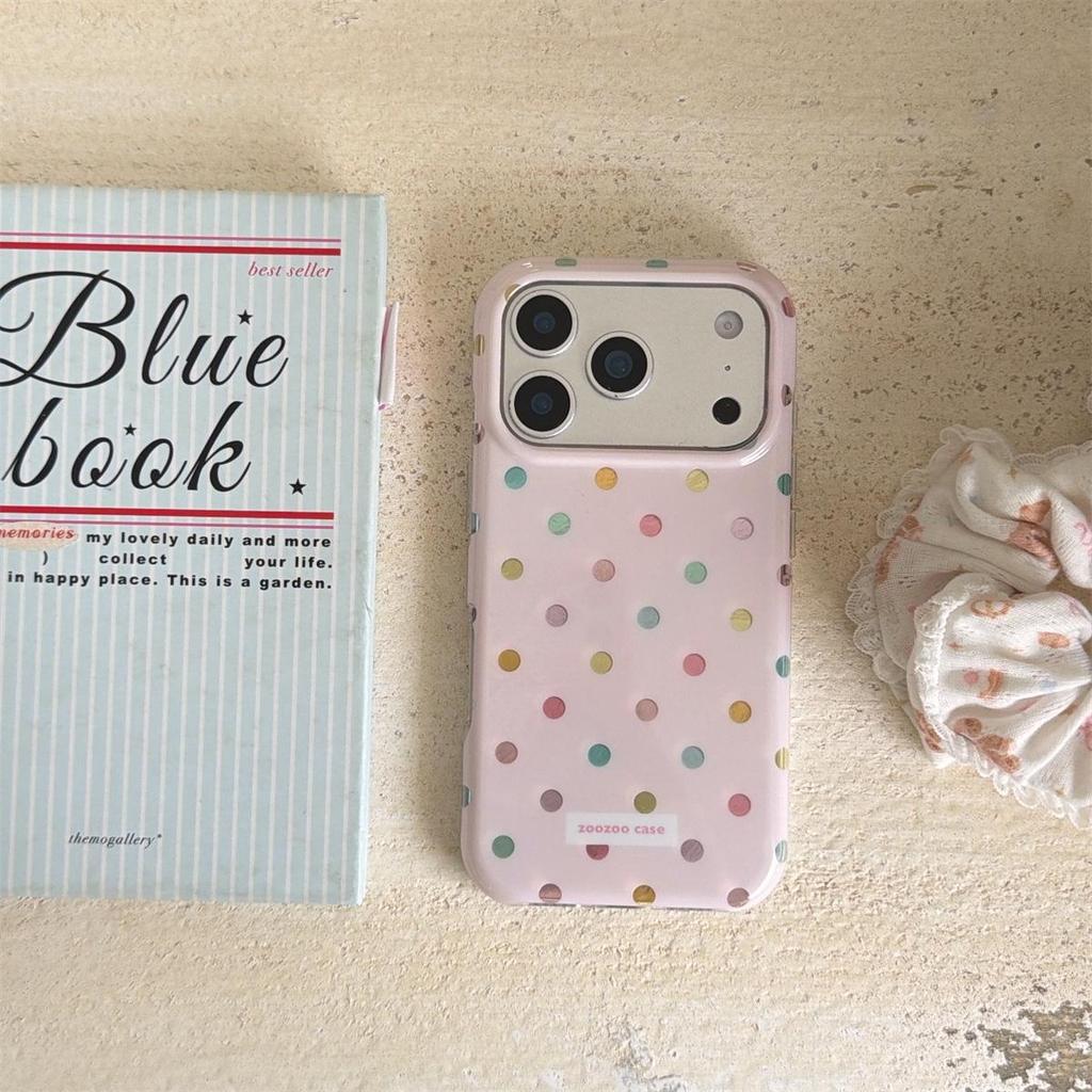 Colorful Polka Dot Round-Edge Phone Case for iPhone 14/13/Apple 17/16/15 Pro Max with Drop Protection