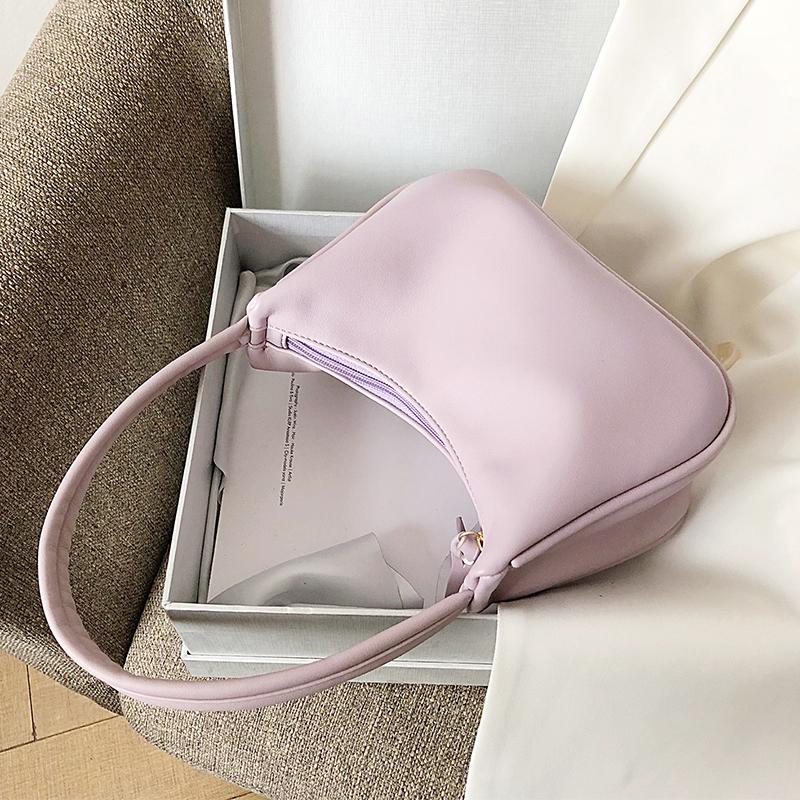 Fashionable Women Underarm Bag Trendy Solid Color Textured Pu Leather Simple Female Bags Popular Large Capacity Bag
