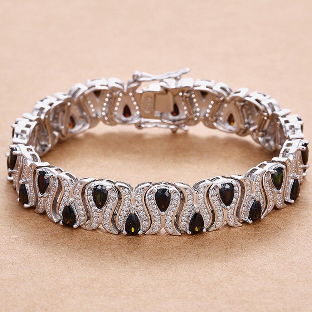 Charm-Armbänder aus 925er-Sterlingsilber, Birnen-Smaragd-Rubin-Schwarzer-Saphir-Diamant mit hohem Kohlenstoffgehalt, für Frauen als Geschenk