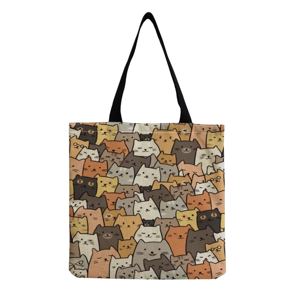 Women Vintage Linen Tote Bag - Large Capacity Print Shoulder Handbag for Casual & Grocery Shopping KTB