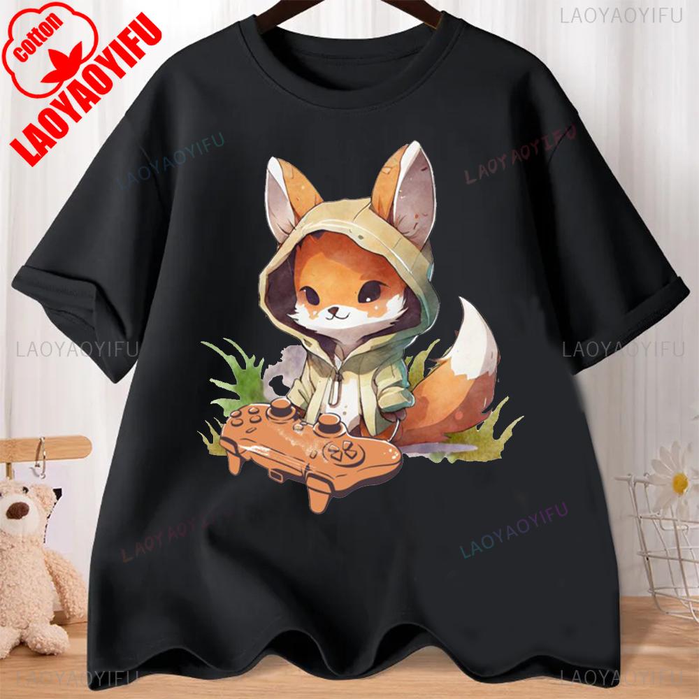 Lovely Cartoon Fox Graphic T-shirts Comfort and Fashion Coexist Short-sleeve Round Neck Regular Fit Clothes CRAZY FOX LADY