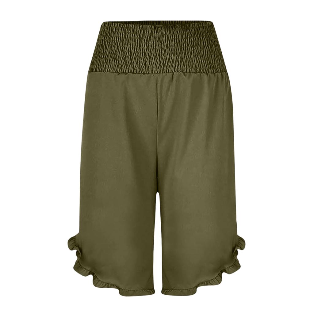 Damen Farbige Hohe Taille Plissierte Baumwolle Leinen Lockere Freizeitshorts