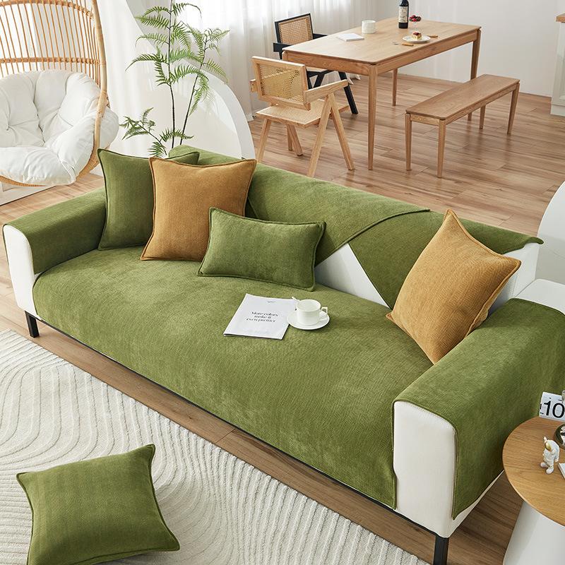 Pernă de canapea Universală pentru Patru Sezoane, Antiderapantă, din Material Textil, Pernă Verde Culoare Solidă, Stil Log, Pernă de Scaun, Husă Chenille, Prosop