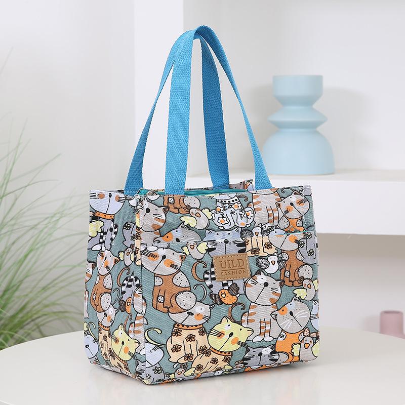 New canvas fashionable and lightweight handbag, hand carry to go to work, bring rice, lunch bag, aluminum foil insulation layer, lunch box bag