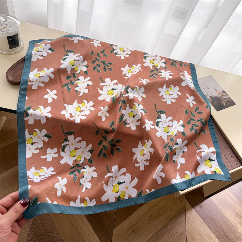 Temperament Versatile Simulation Silk Printed Silk Scarf Small Square Scarf Premium Shawl Sunscreen Neck Scarf Headscarf Female