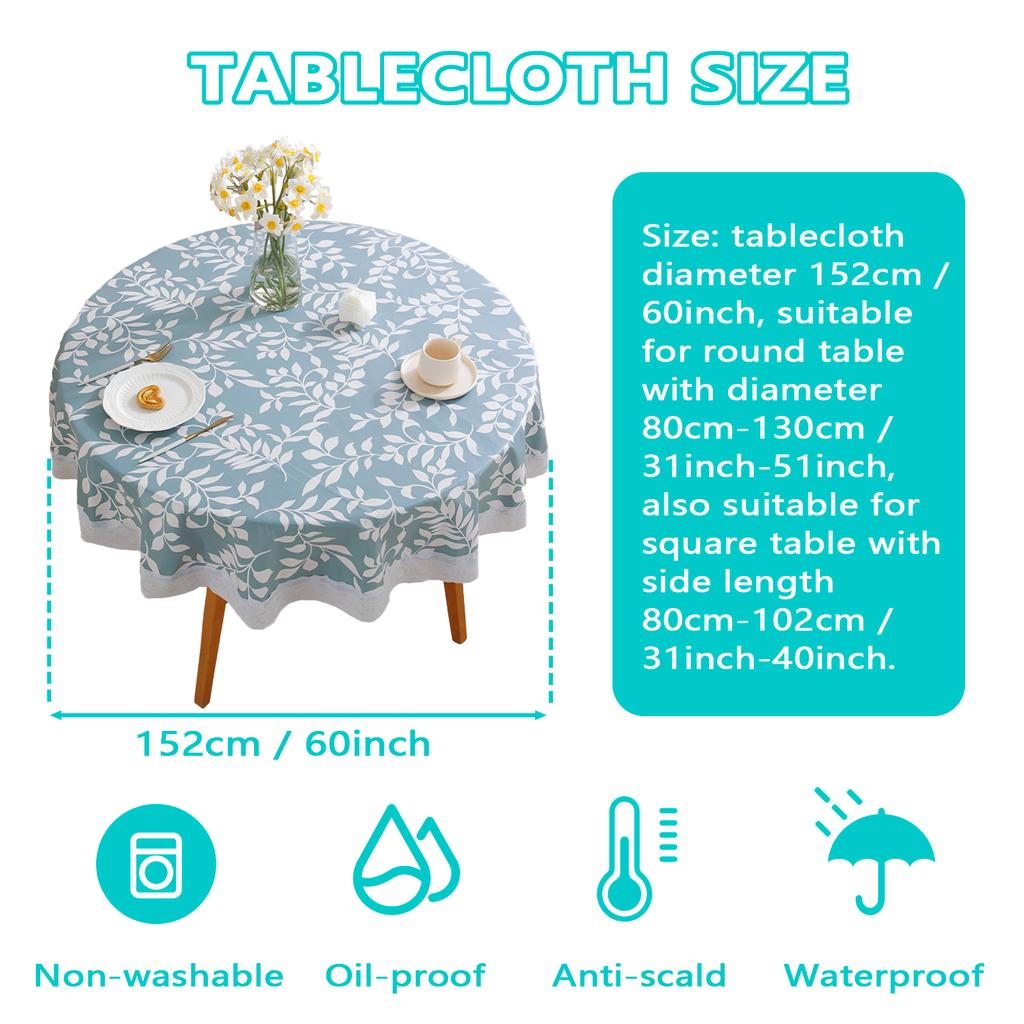 Round Tablecloth with Polyester Backing Oilproof Table Cloth Waterproof Table Cloths Stain Resistant Non Washable PVC Table