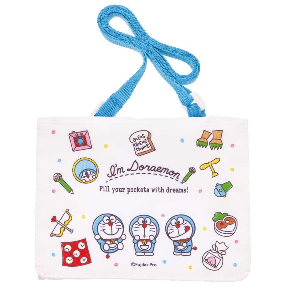 Skater Doraemon Line Design Sanrio Travel Pocket Pouch with Shoulder 11cm H X 14cm W X 3cm D ODKP2-A 2-Way Strap,