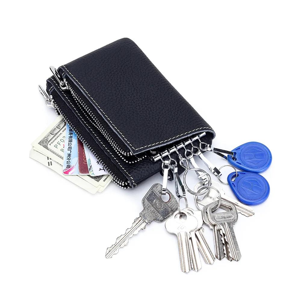 Cowhide Multi-functional Key Bag Genuine Leather Keychain Men Key Holder Women Keys Organizer Pouch Wallets Housekeeper Key Case