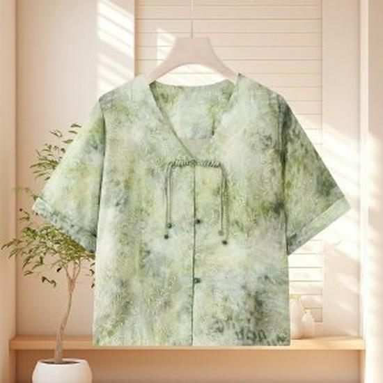 

Summer Chiffon Tops - Short-Sleeved Tees for Middle-Aged & Elderly Women (2026 New Style) 4XL светло-зеленый