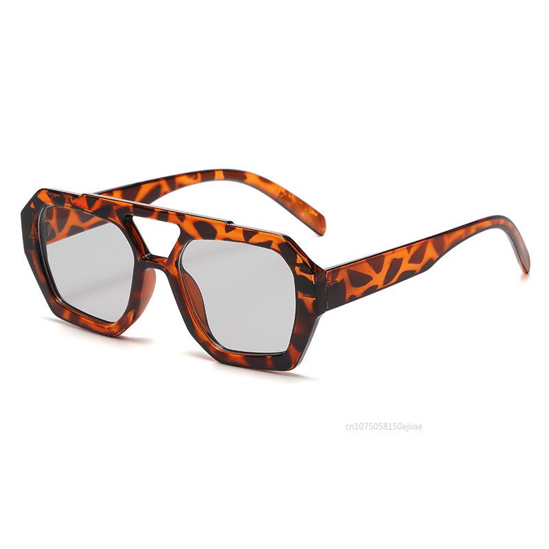 Retro Double Bridges Women'S Sunglasses Leopard Tea Gradient Shades Eyewear Brand Designer Sun Glasses  Uv400